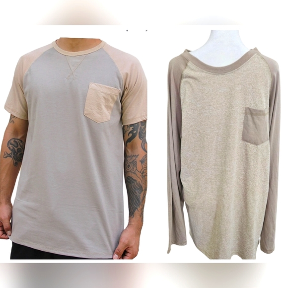 DIKOTOMY Contrast jersey longsleeve raglan crew neck tee. Taupe/tan. Size XL NWT - Picture 1 of 10